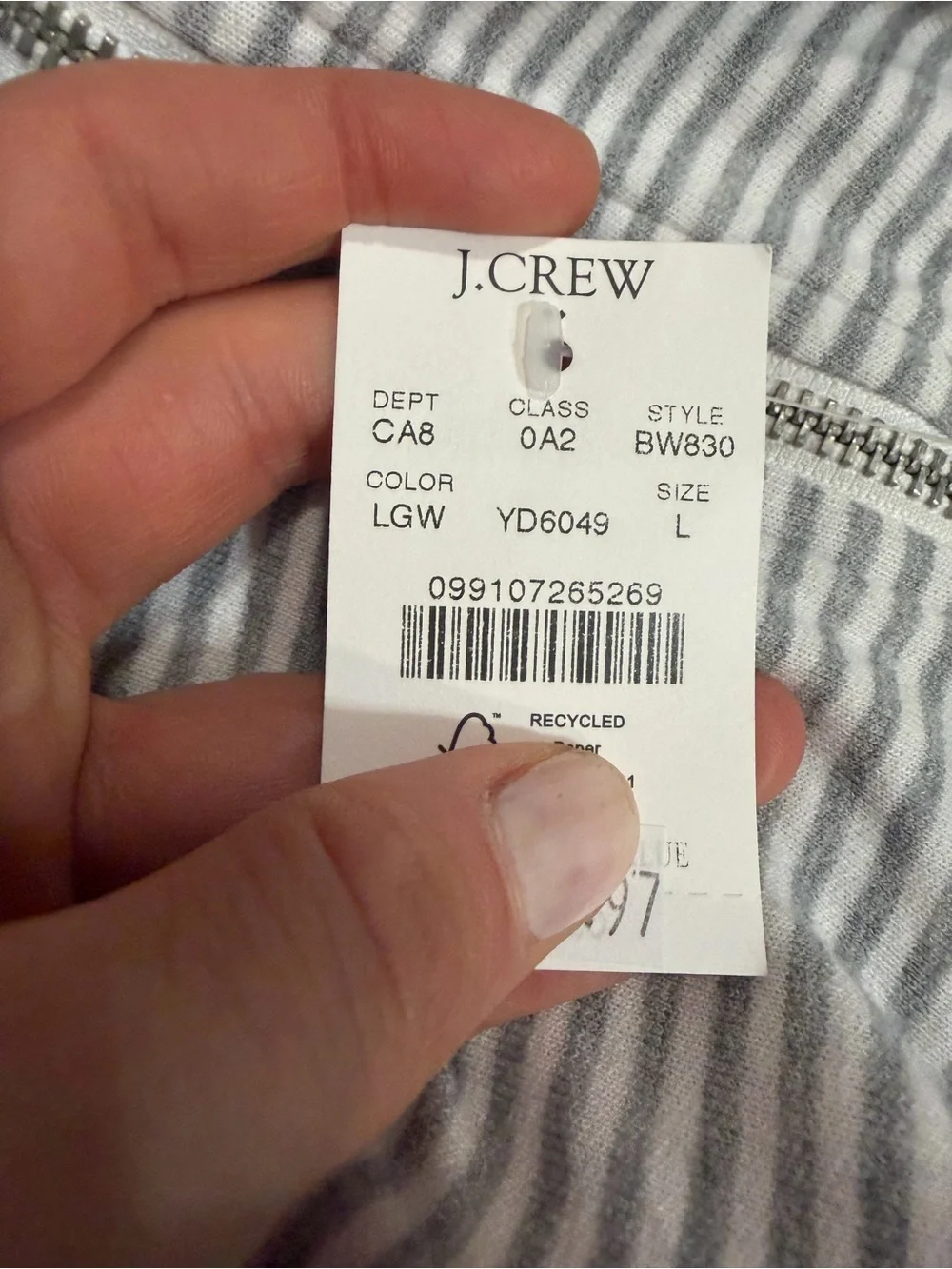 J crew Striped terry half-zip pullover